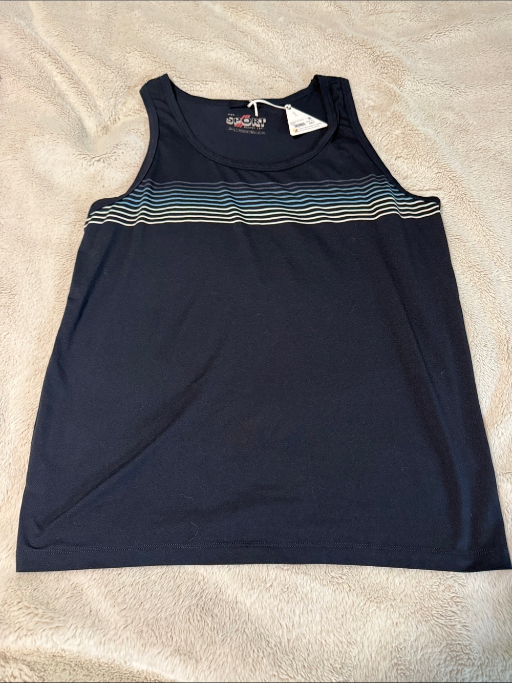 Marine Layer Navy Tank with Subtle Gray Stripes